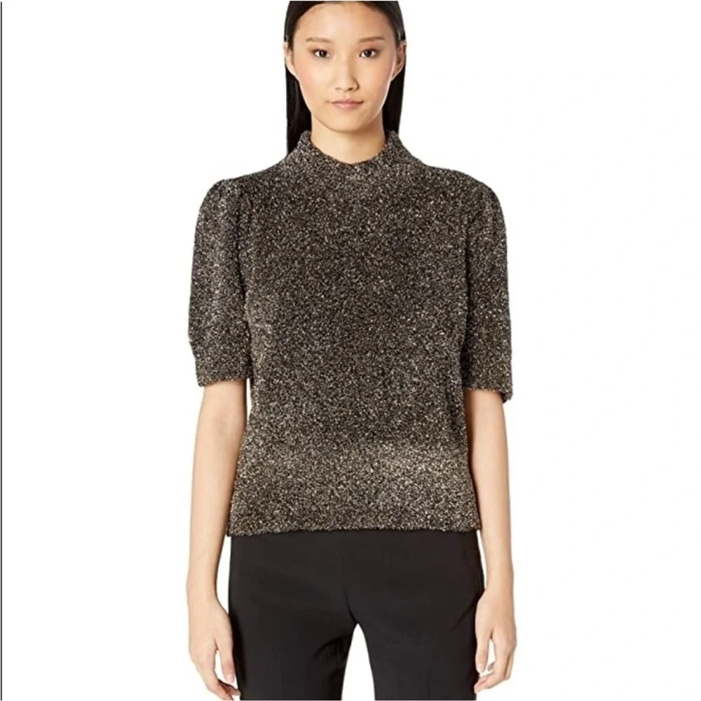 Kate Spade Black and Gold Metallic Dashing Beauty Textured Sweater Top